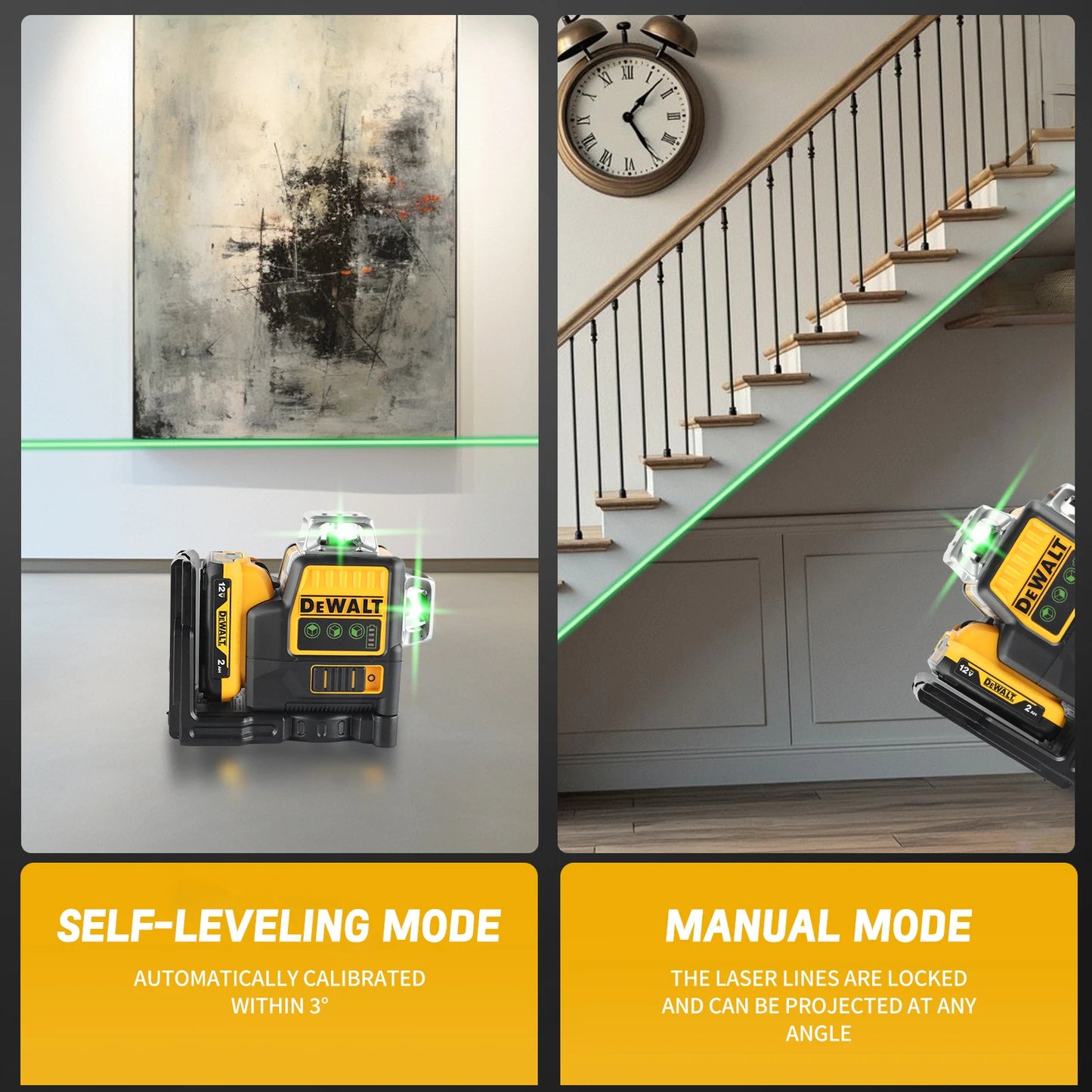 DEWALT DW089LG 12V Li Ion Battery Powered Self Leveling Green Beam Laser