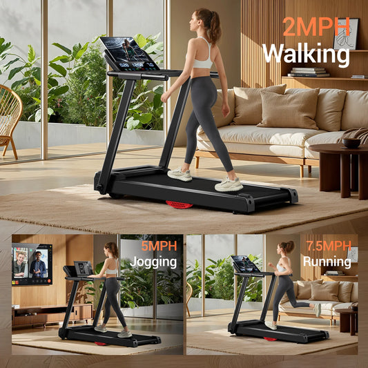 NONED 3.0HP Brushless Foldable Home Treadmill 300lb Capacity HRMonitor CupHolder