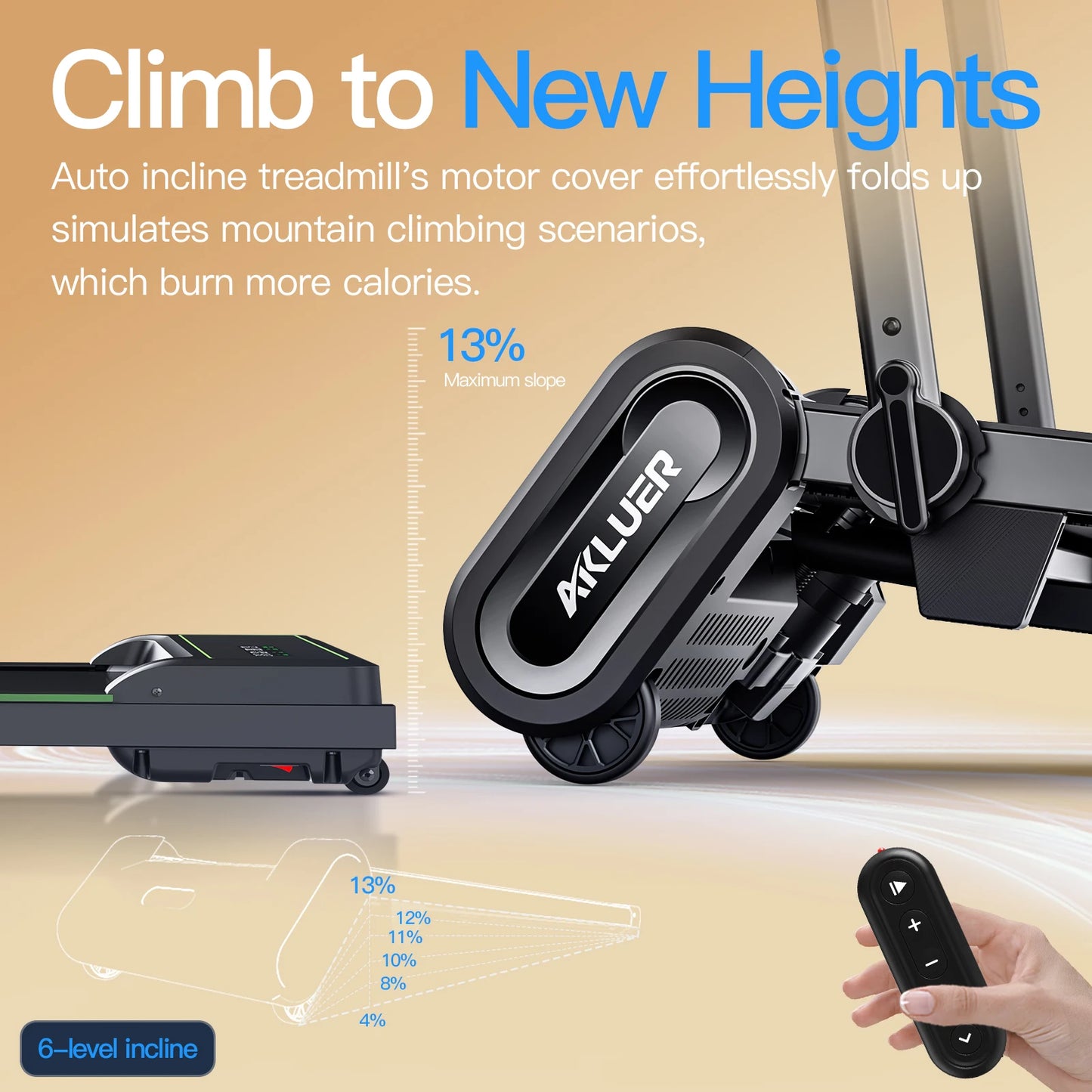 AKLUER Auto Incline Under Desk Treadmill 2.5HP Portable Walking Pad LED Display Remote Control 330 Lbs Capacity