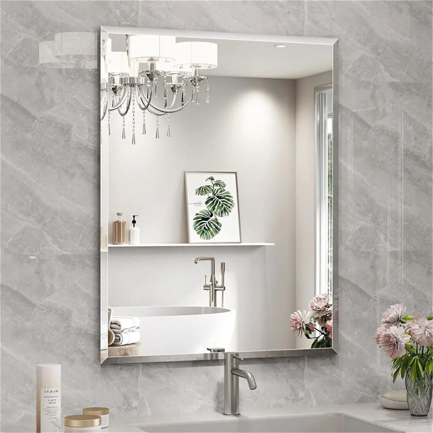 BORWARTE Rectangle Wall Mirror Frameless Vanity Decor Beveled Edge BathroomDisplays