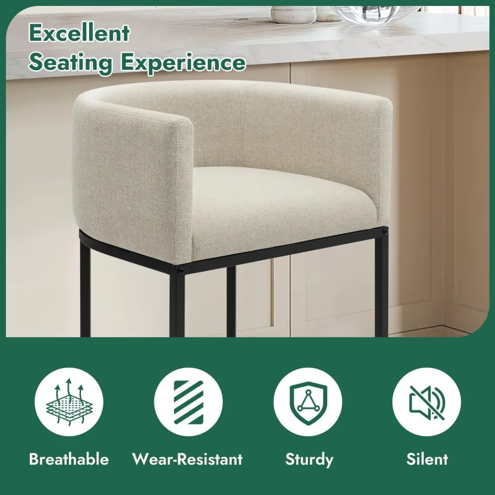 Bar Stools Set of 3 Linen Upholstered