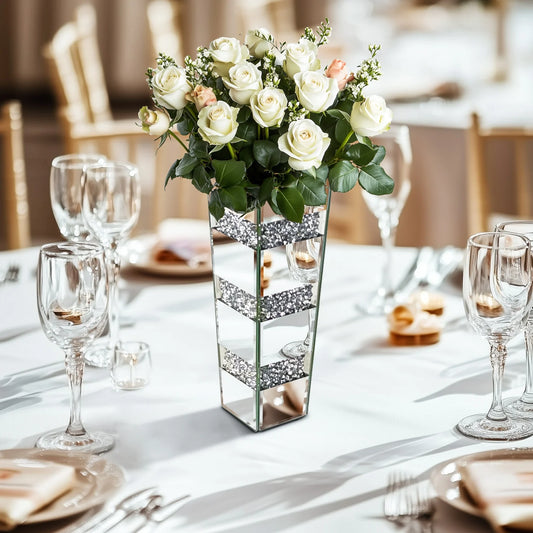Decorative Mirrored Floor Vase Crushed Diamond Glass For Pampas Grass