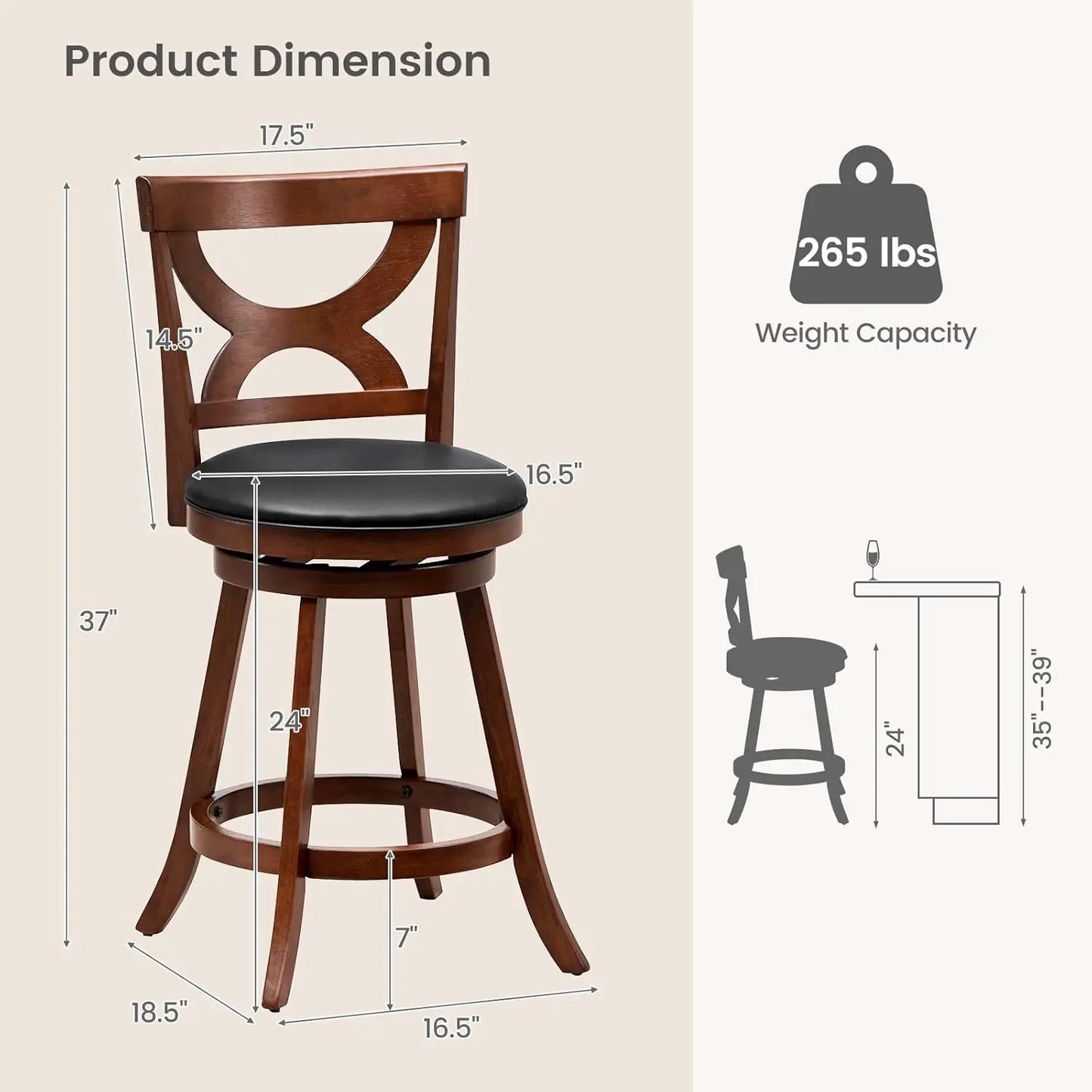 Bar Stools Set of 4 360 Swivel Cushioned Seats
