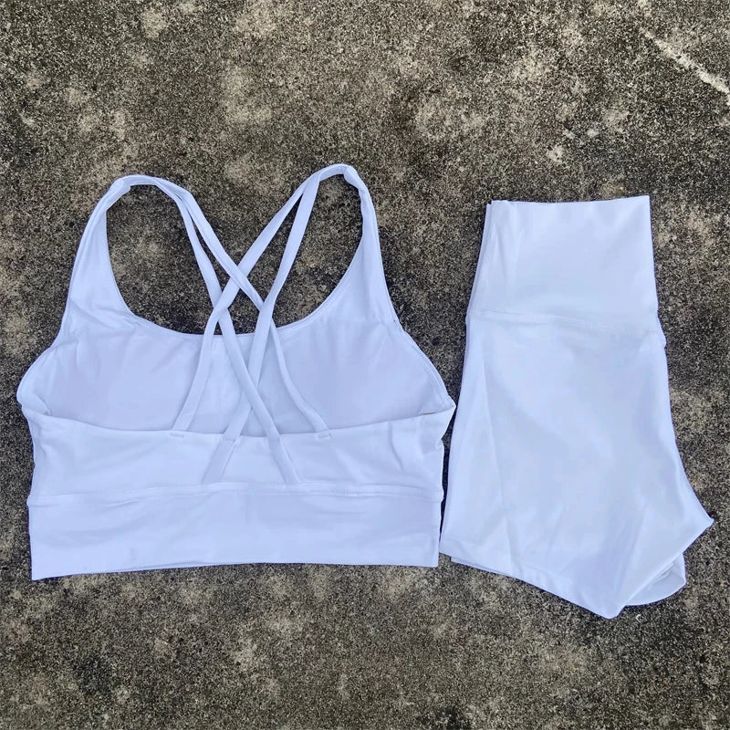 Women's Yoga Set 2 Piece Cross Back Bra High Waist