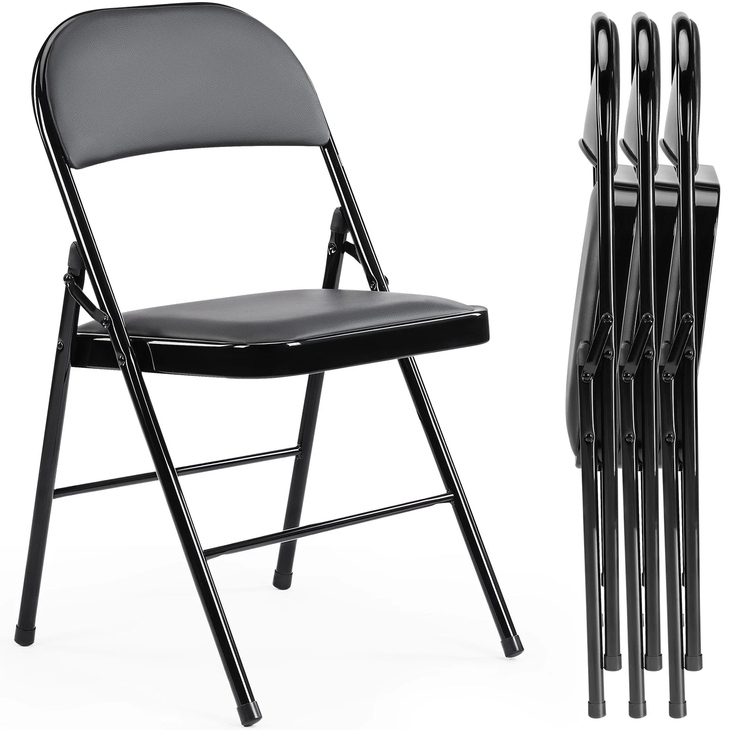 JHK Leather Padded Folding Chairs 4 Pack Sturdy Metal Seating