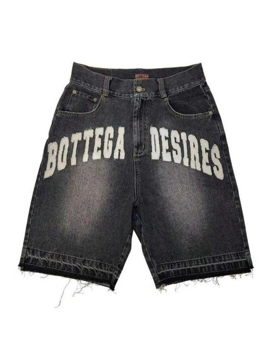 Y2K Vintage Distressed Denim Shorts Letter Pattern