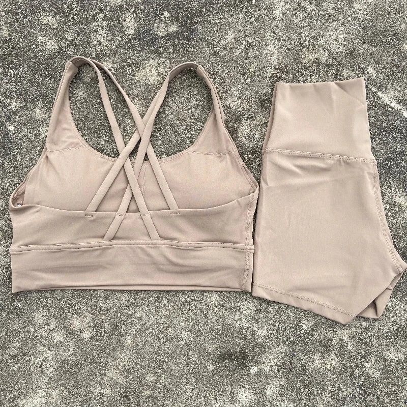 Women's Yoga Set 2 Piece Cross Back Bra High Waist