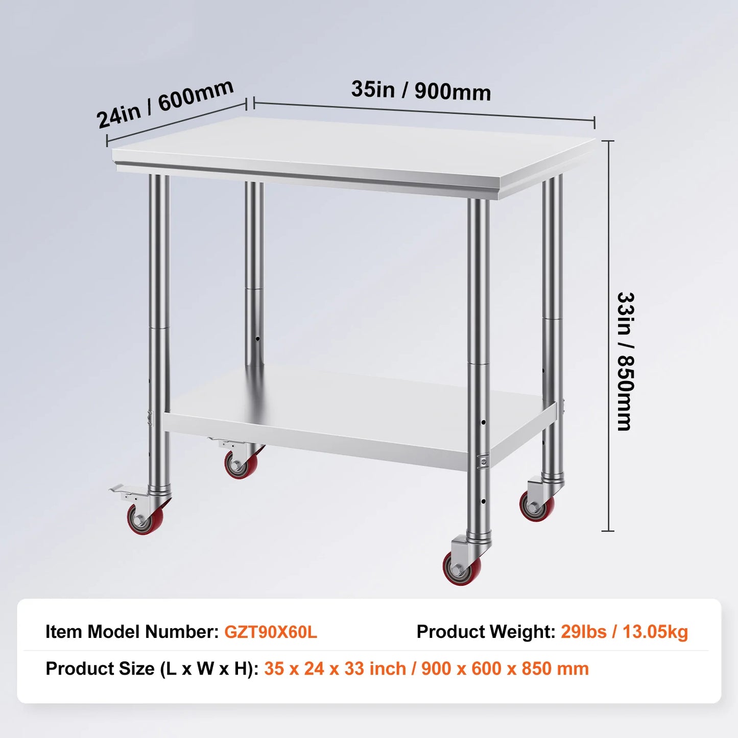 SucceBuy Stainless Steel Kitchen Work Table With Caster Wheels
