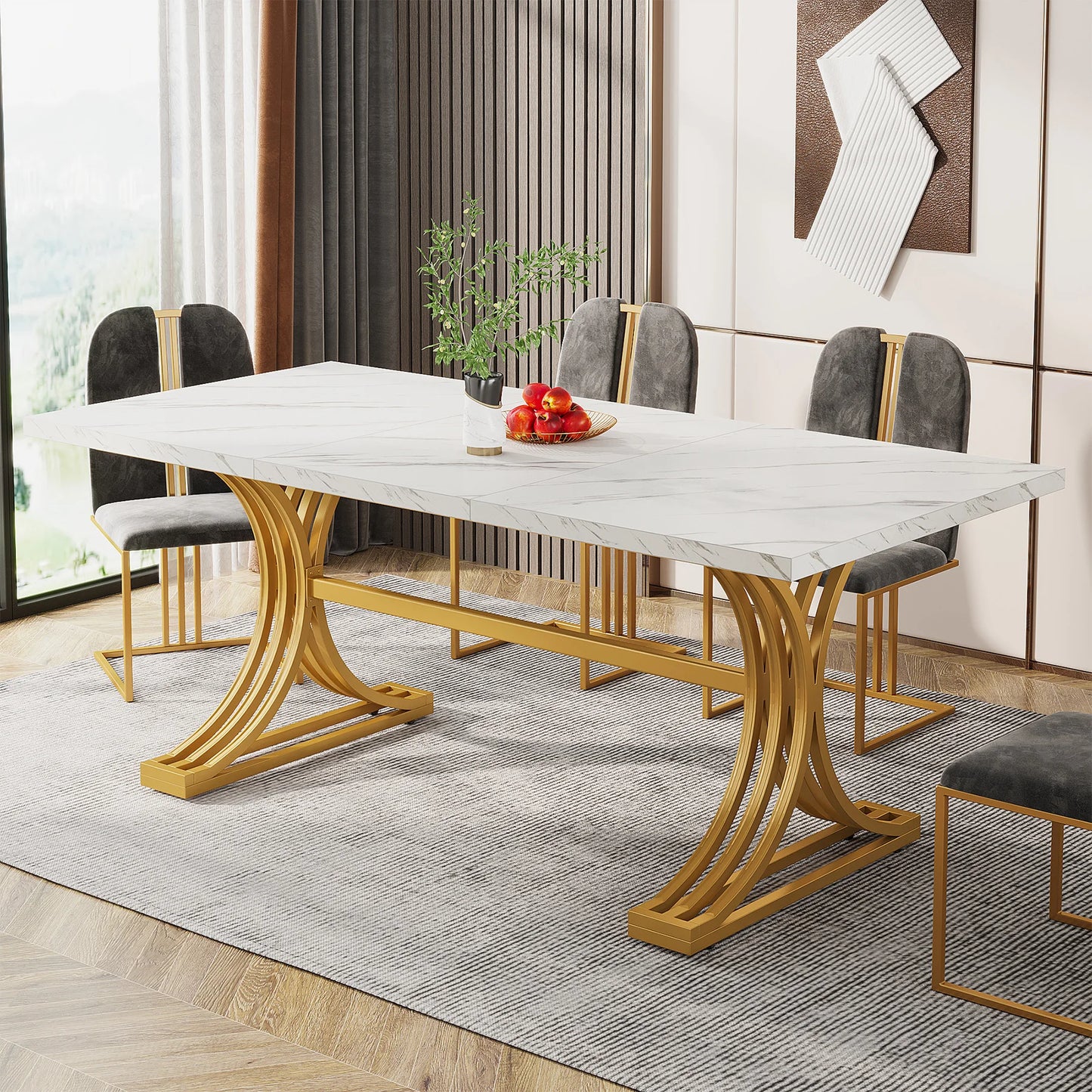 Tribesigns Dining Table With Faux Marble Top