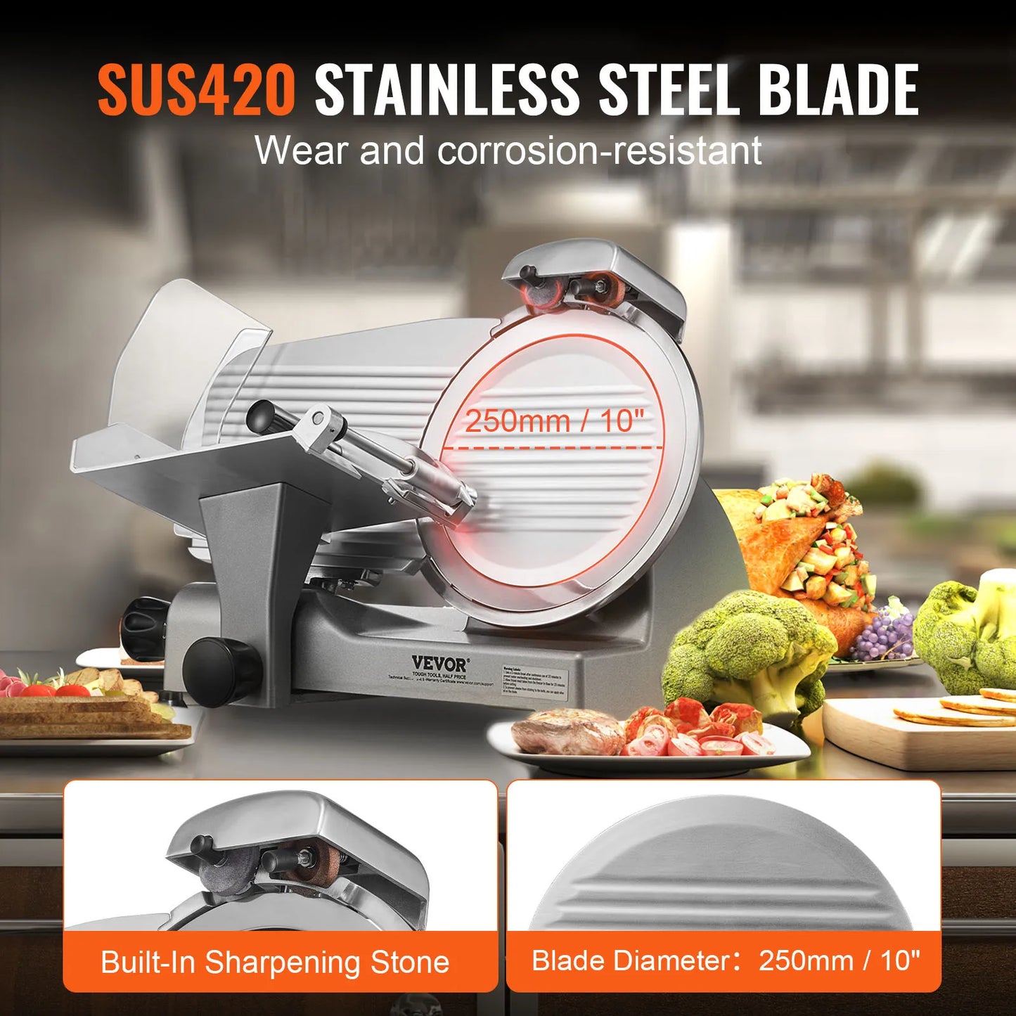 VEVOR Meat Slicer 340W SUS420 Stainless Sharpener
