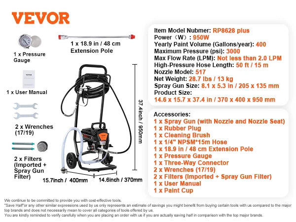 SucceBuy Airless Paint Sprayer 750W 3000 PSI