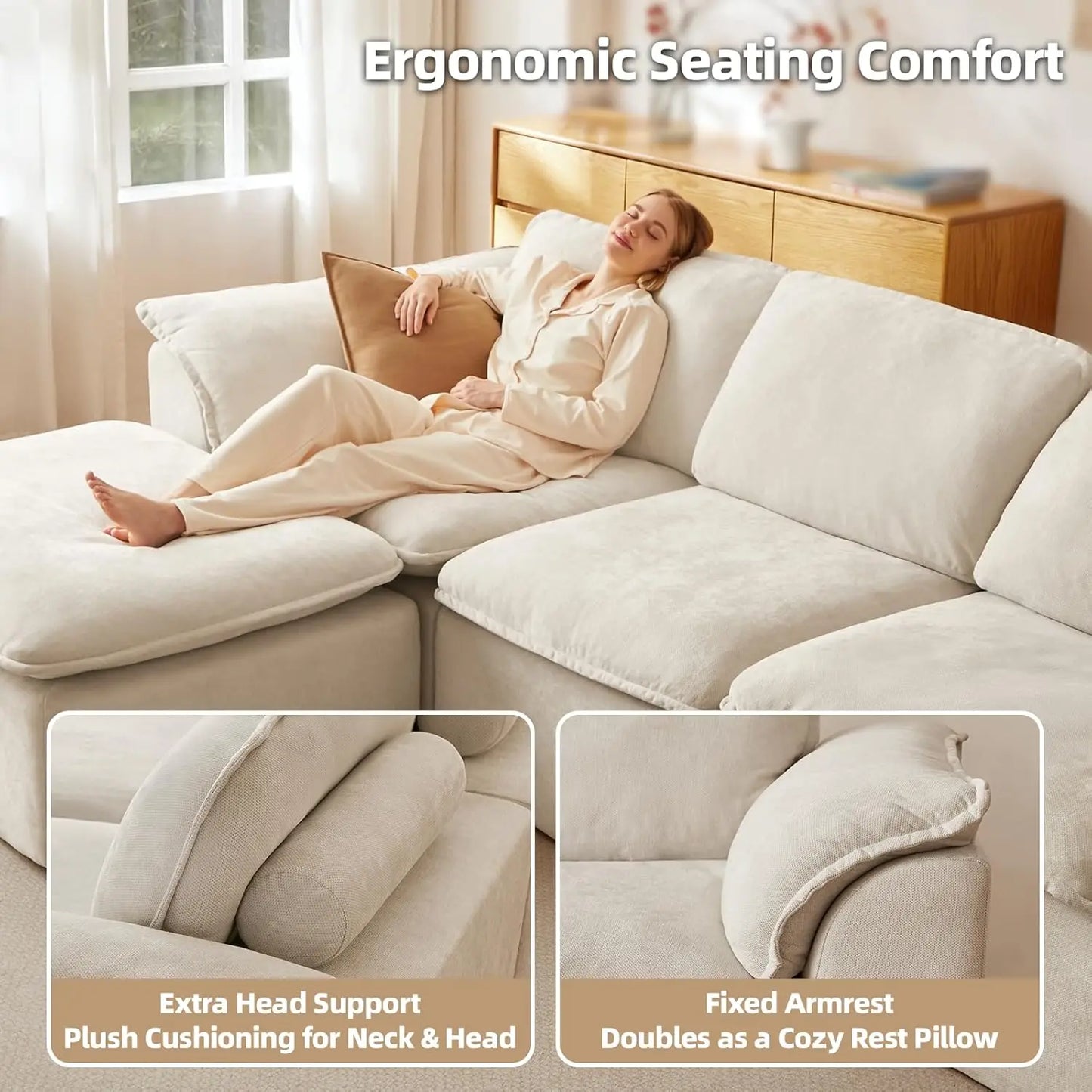 Cloud Couch Sectional Padded Armrests Ottoman