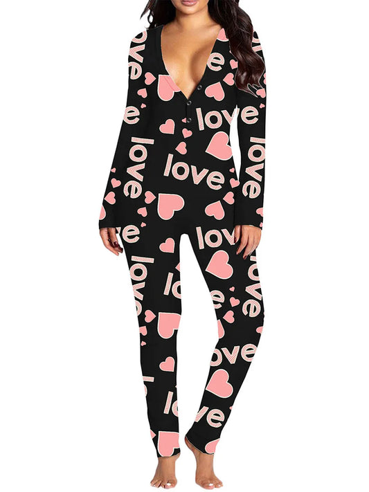 Hirigin Women Jumpsuit Bodysuit With Heart Print