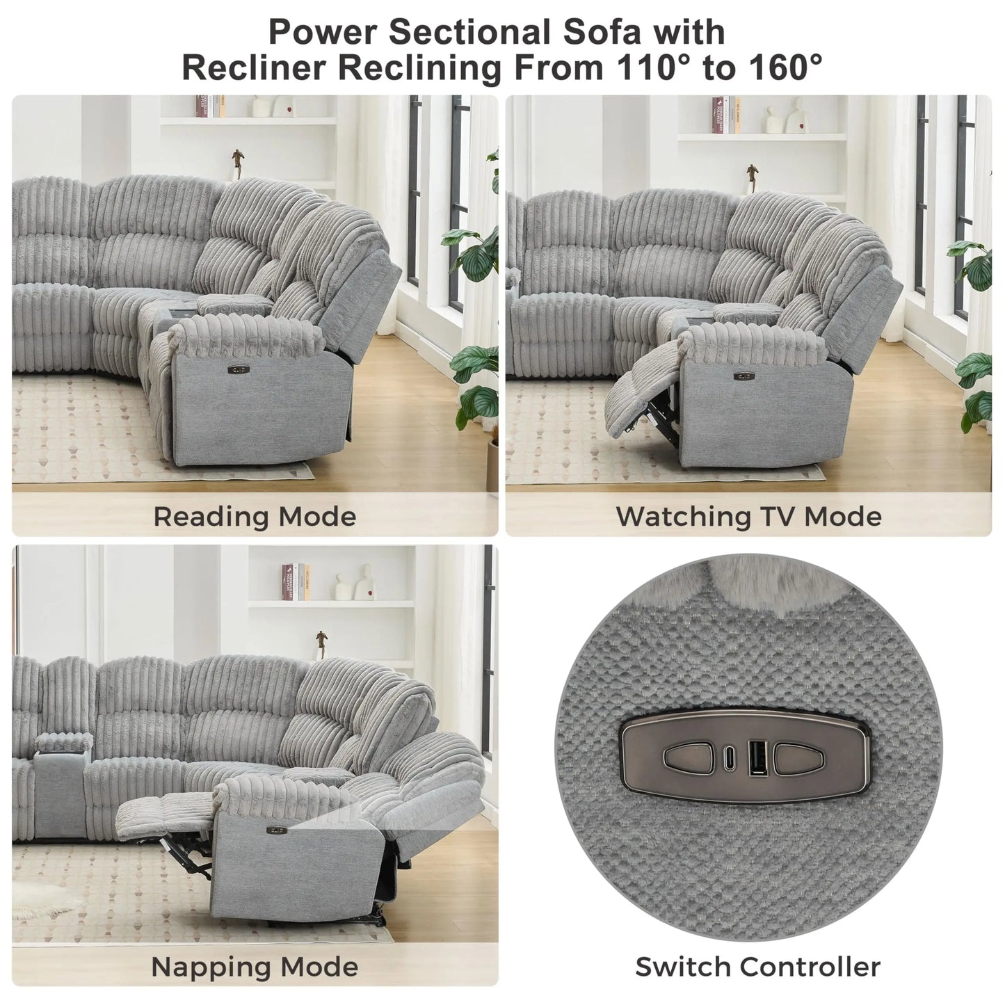 TODRANICN Power Reclining L Shaped Sectional Sofa With USB C Wireless Charger