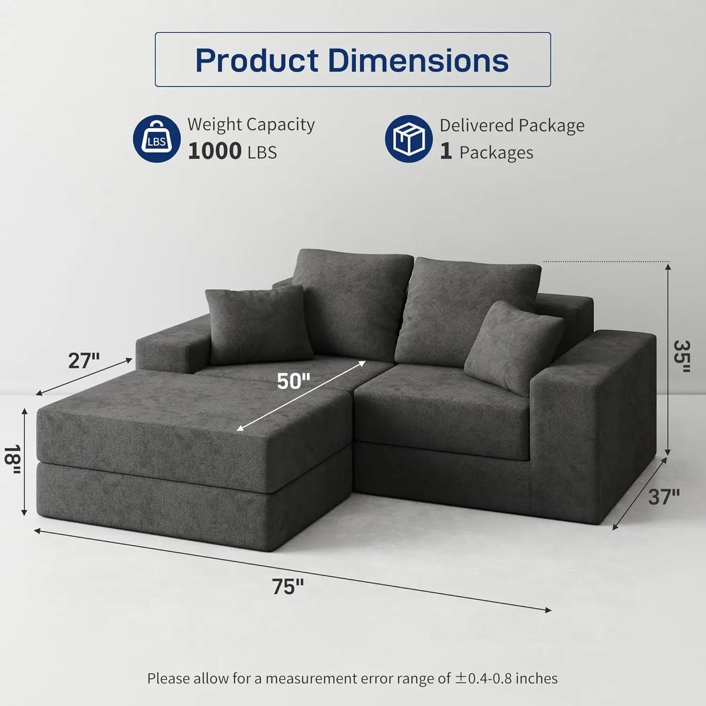 CHENGWEI Cloud Modular Sectional Sofa Modern L Shaped Couch Reversible Chaise