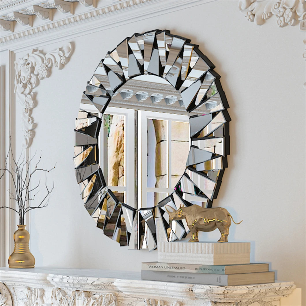 BORWART PremiumBeveledRoundWallMirrorWithElegantFrameFinish ModernHomeDecor Livingroom