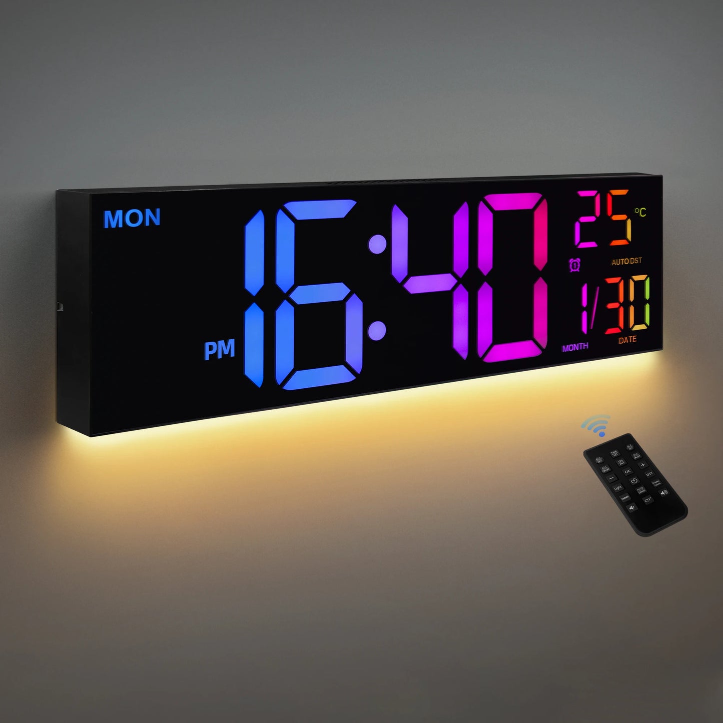 Digital LED Wall Clock With Remote Alarm And Temperature Display