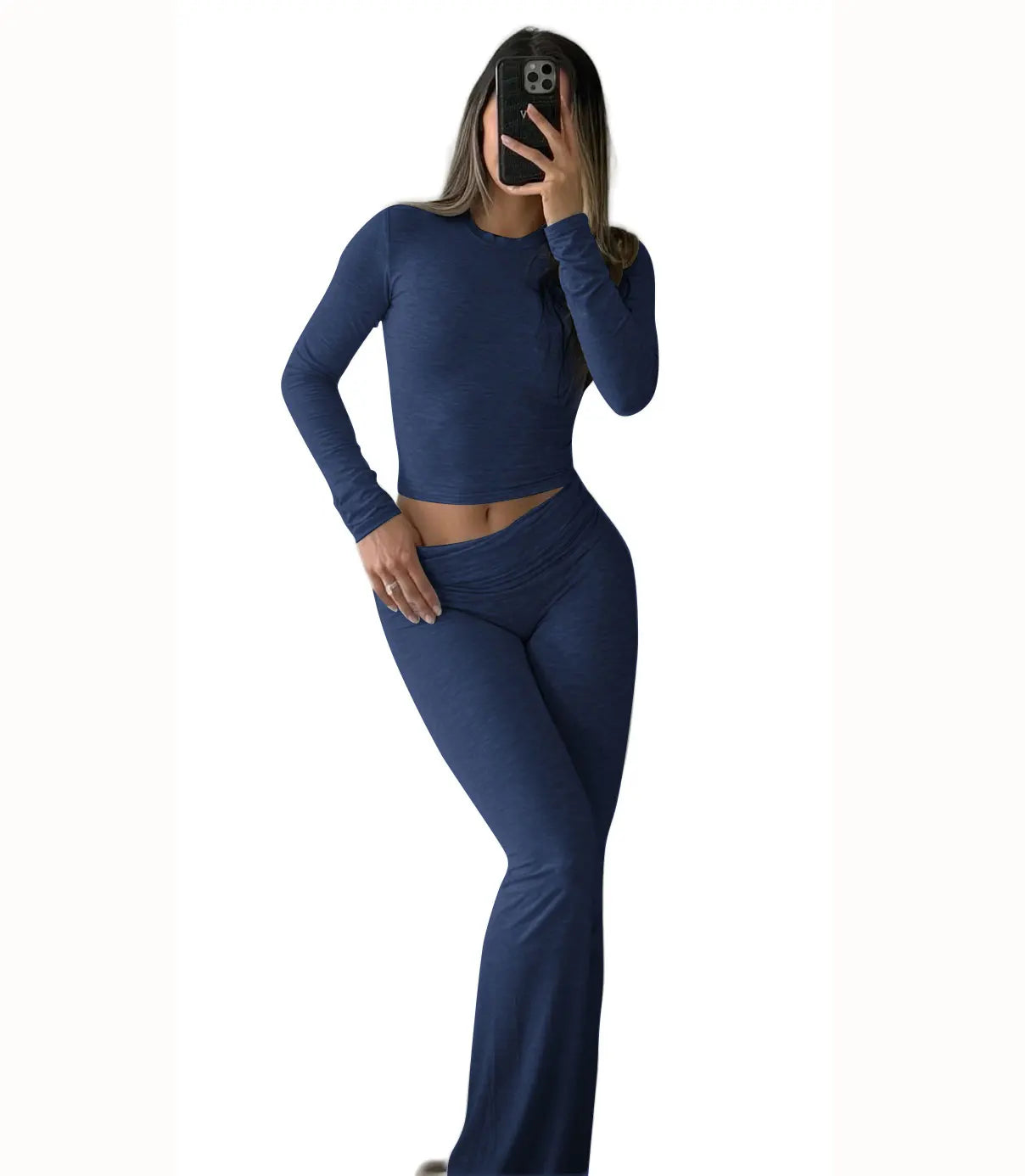 Women Yoga Two Piece Set Long Sleeve Wide Leg Activewear