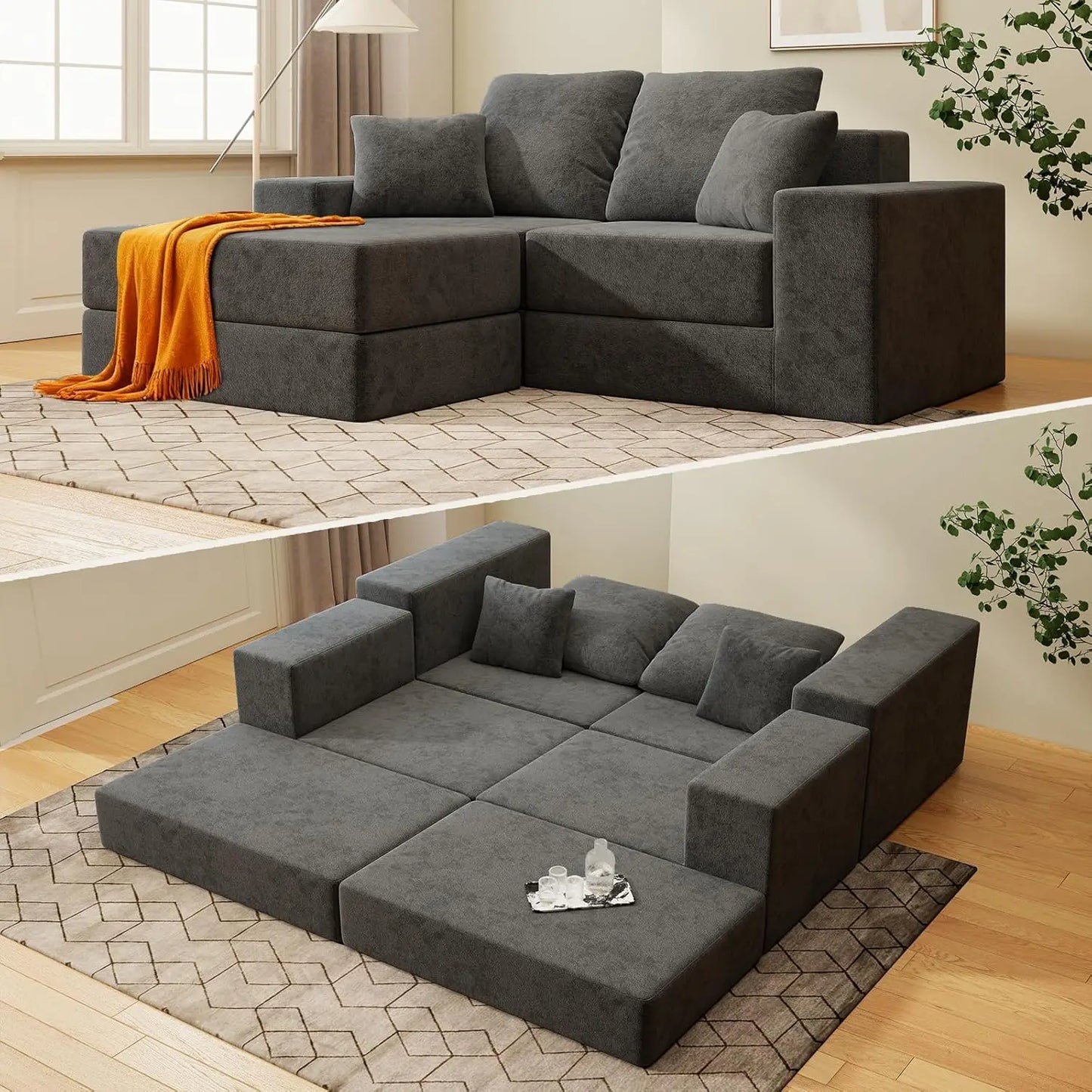 CHENGWEI Cloud Modular Sectional Sofa Modern L Shaped Couch Reversible Chaise