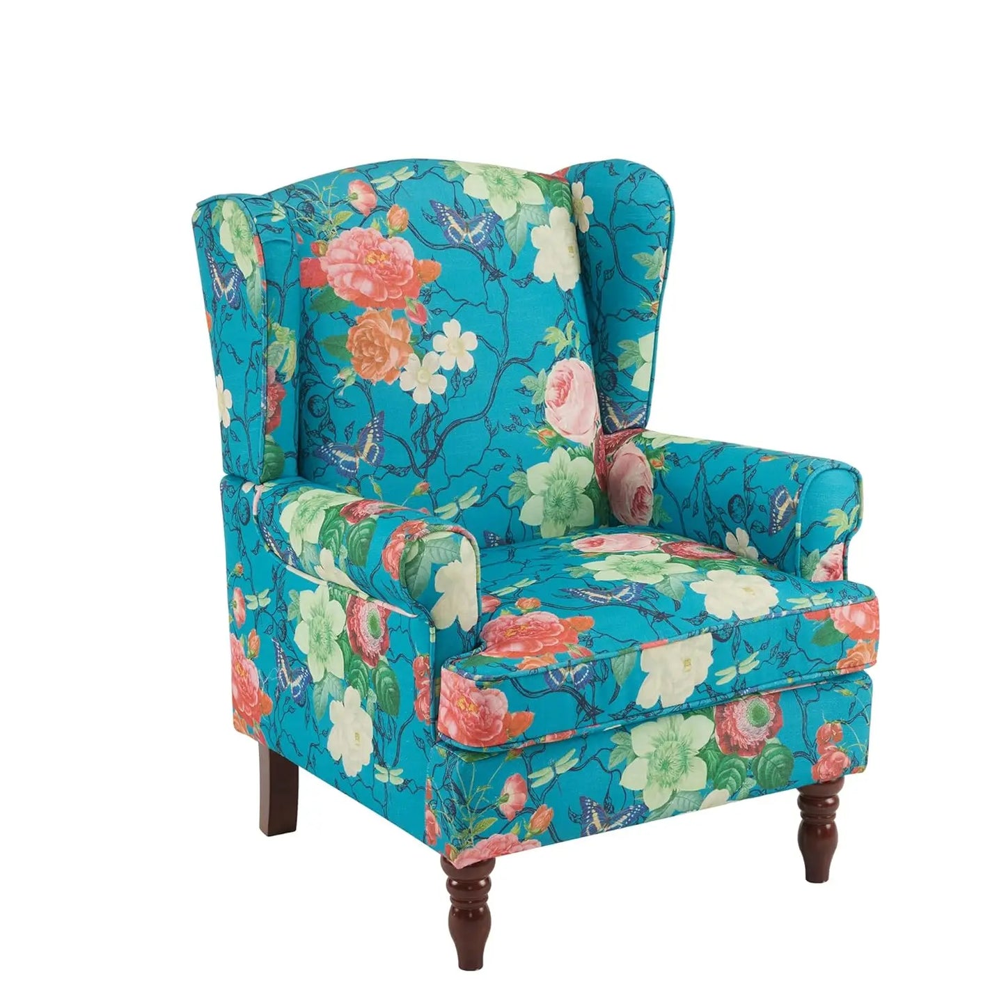 Floral Accent Chair High Back Upholstered Armchair