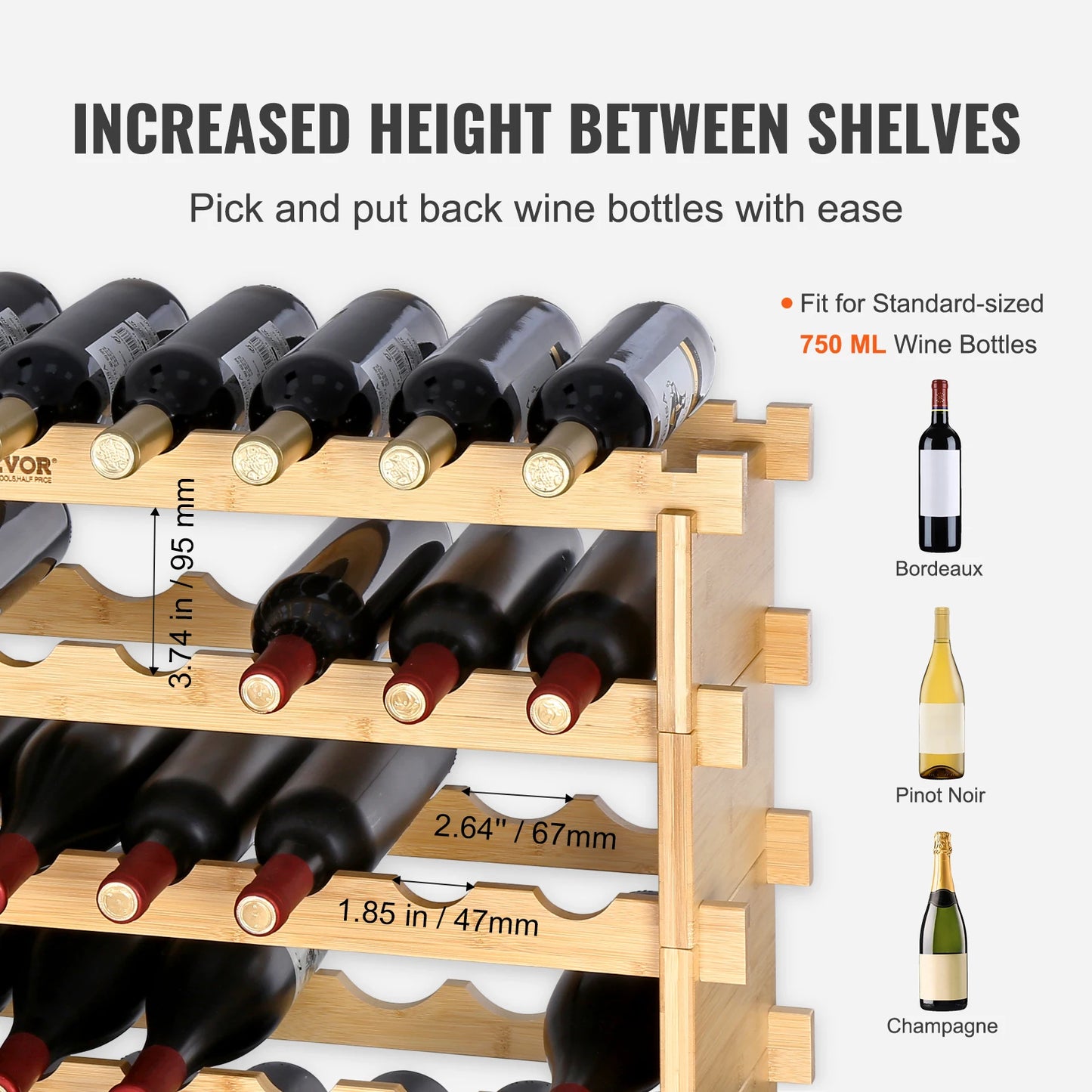 SucceBuy Bamboo 8 Tier Stackable Wine Rack
