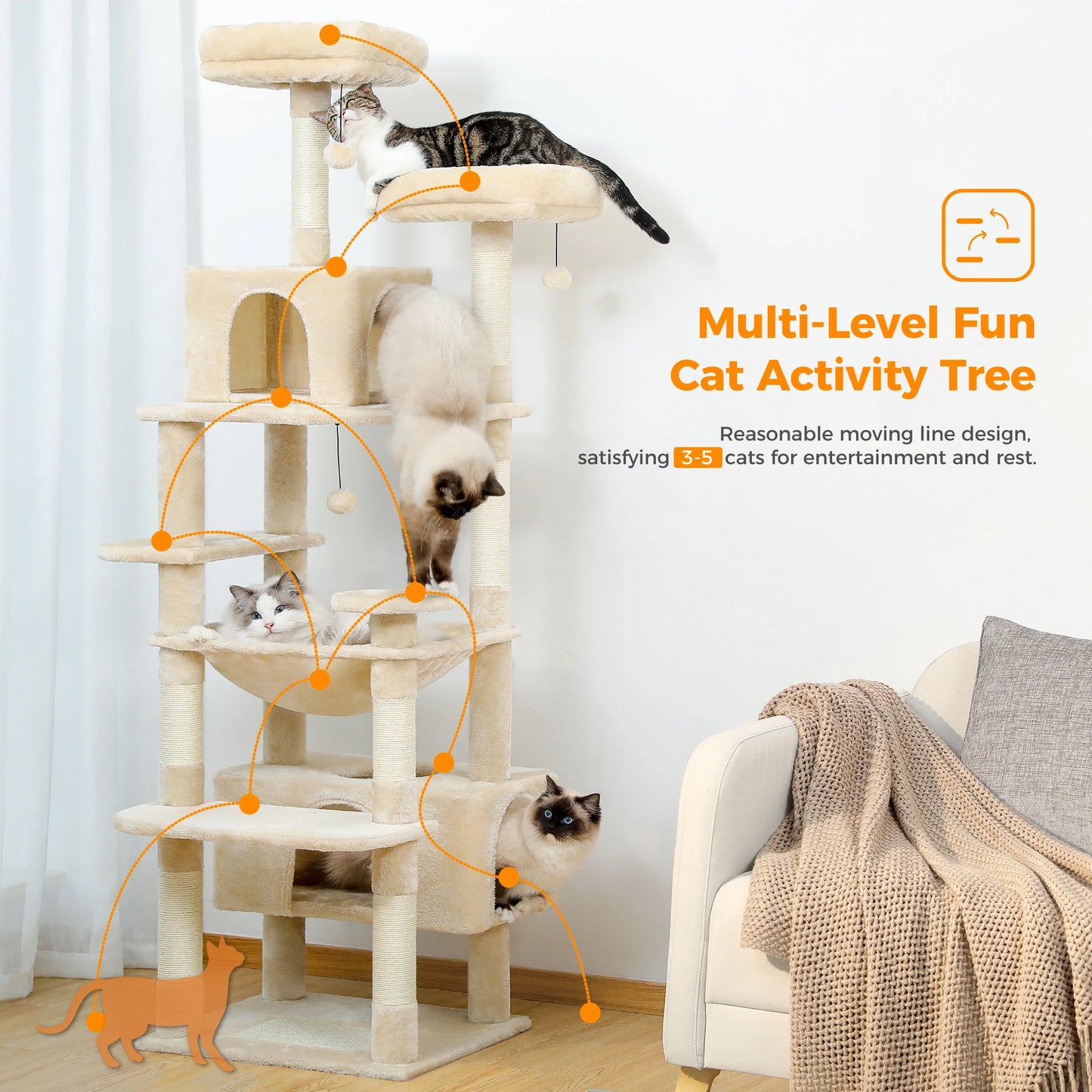 PAWZ Road Large Cat Tree and Tower for Indoor Cats with Sisal Scratching Posts
