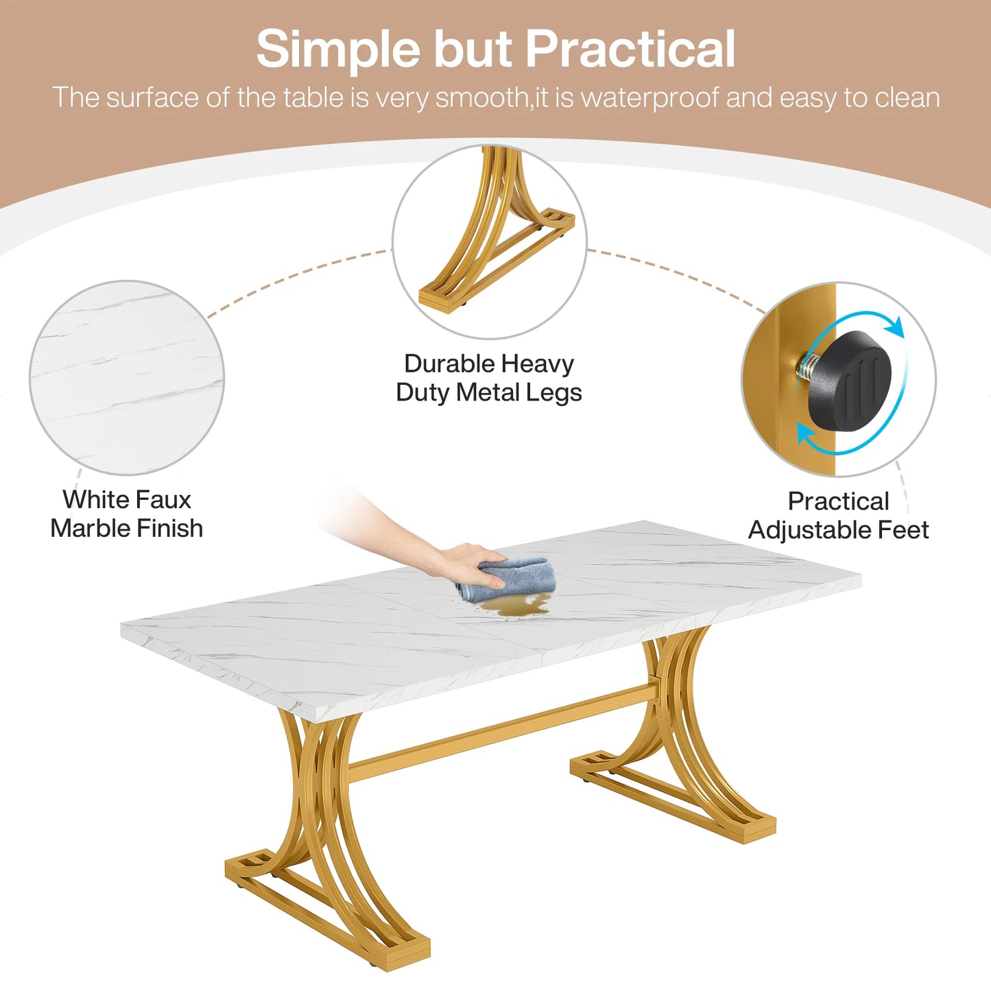 Tribesigns Dining Table With Faux Marble Top