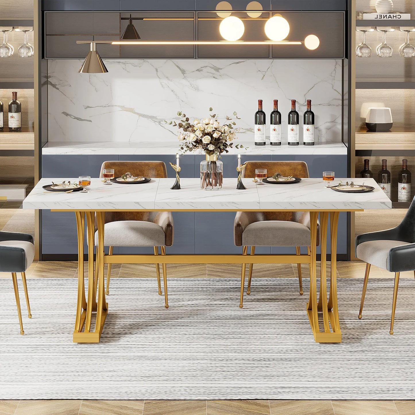 Tribesigns Dining Table With Faux Marble Top