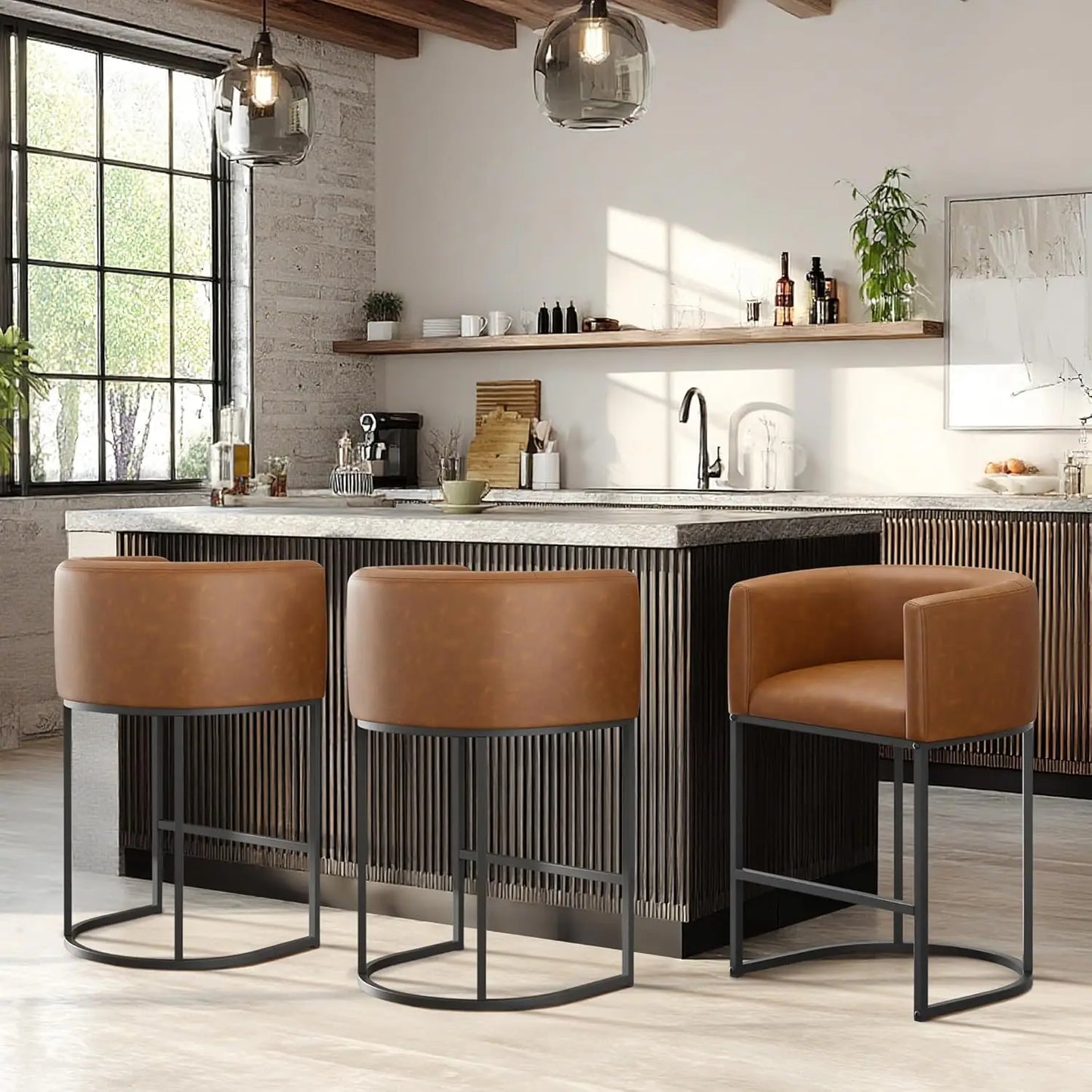 Fabric Upholstered Bar Stools Set of 3