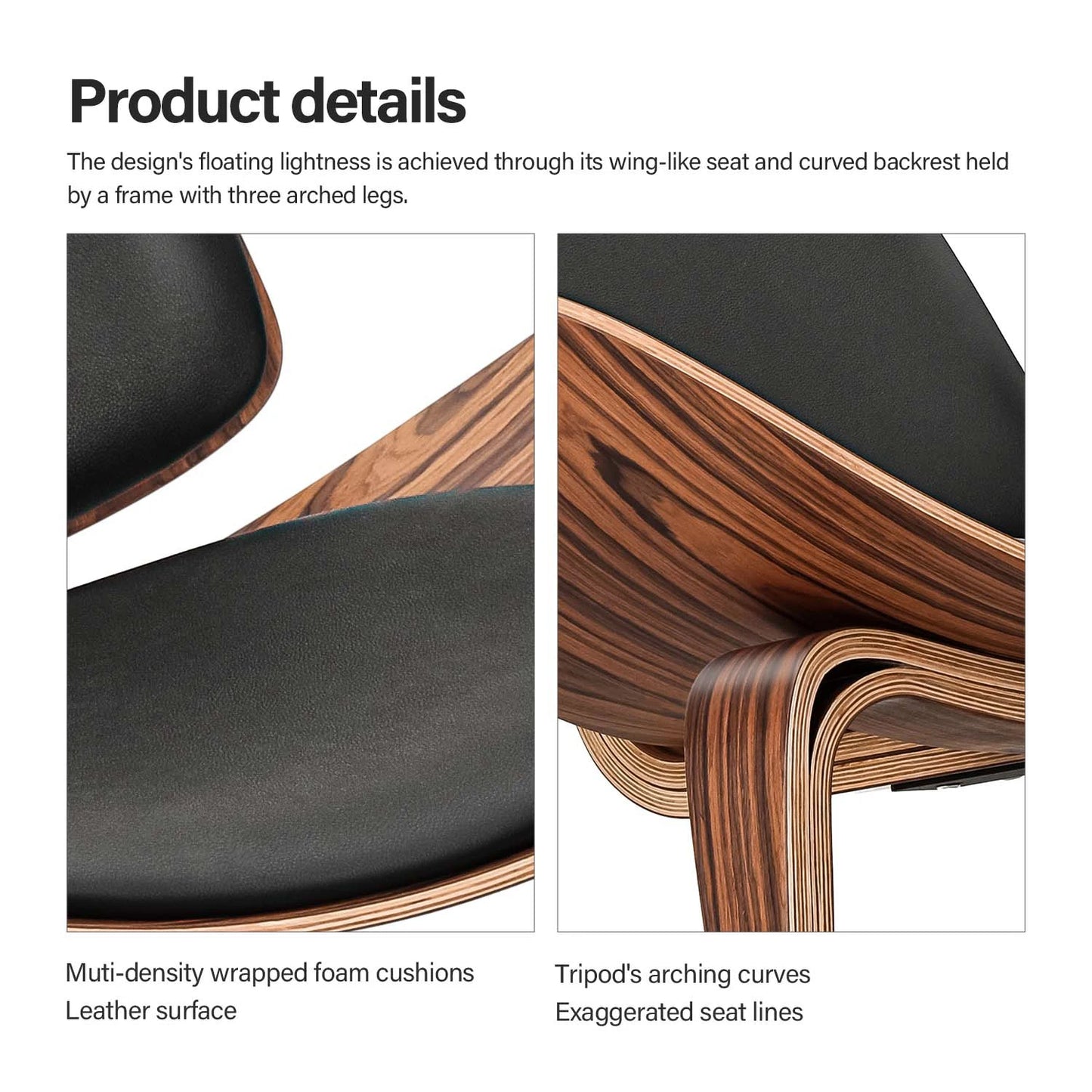 Furgle Three Legged Shell Chair in Solid Wood
