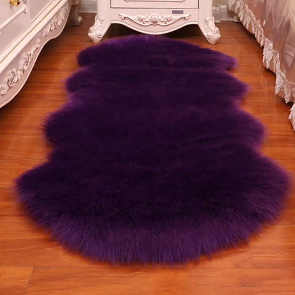 Washable Shaggy Faux Fur Sheepskin Rug for Bedroom Floor Protection