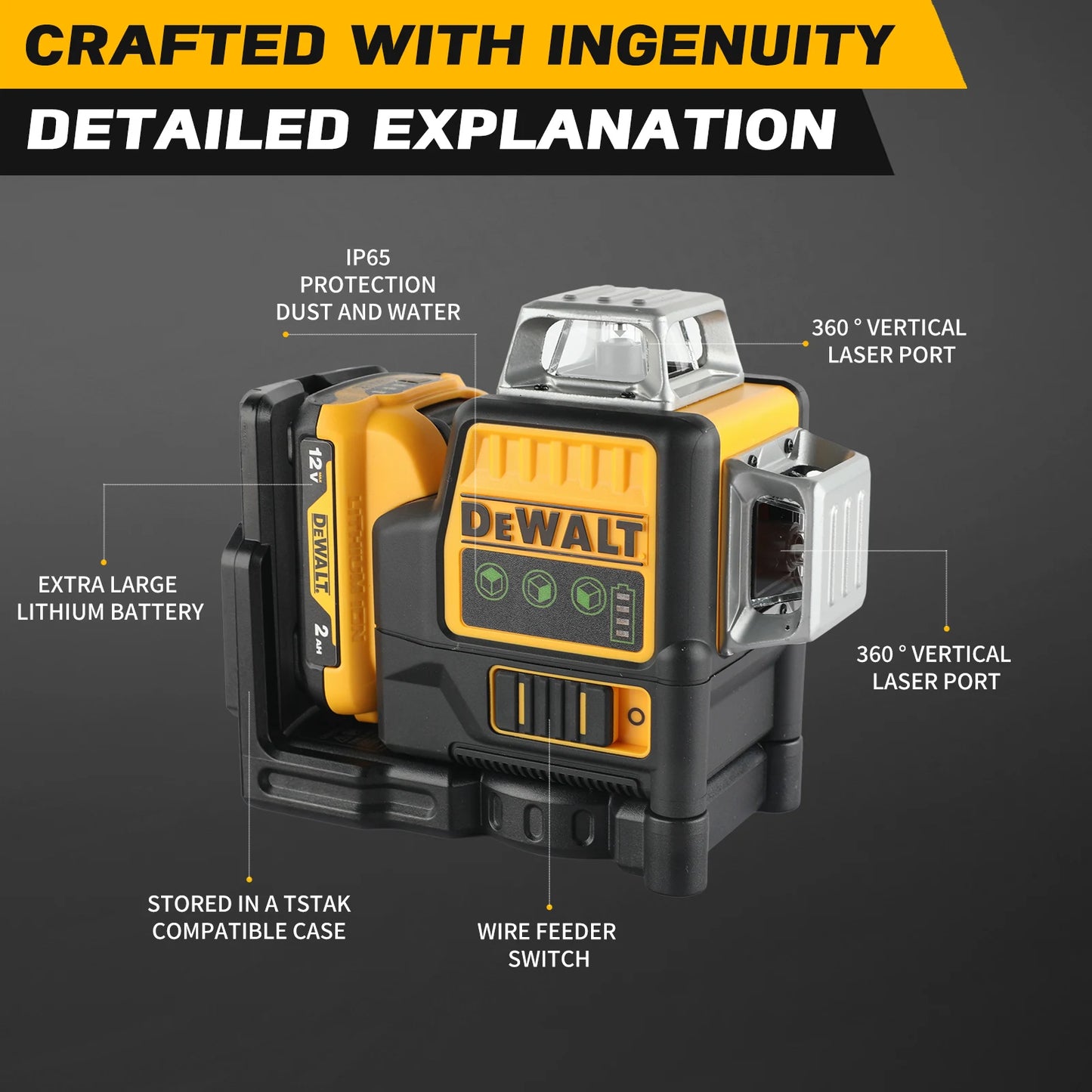 DEWALT DW089LG 12V Li Ion Battery Powered Self Leveling Green Beam Laser