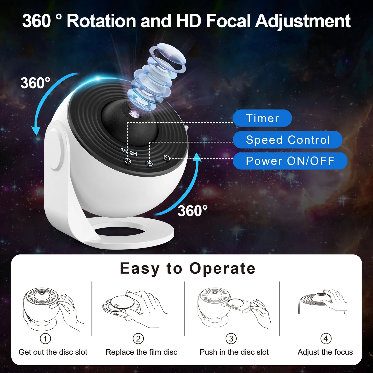 Mexllex 13 In 1 Galaxy Ultral Star Projector LED Night Light With 360 Degree Rotation And Half Hour Timer Bedroom