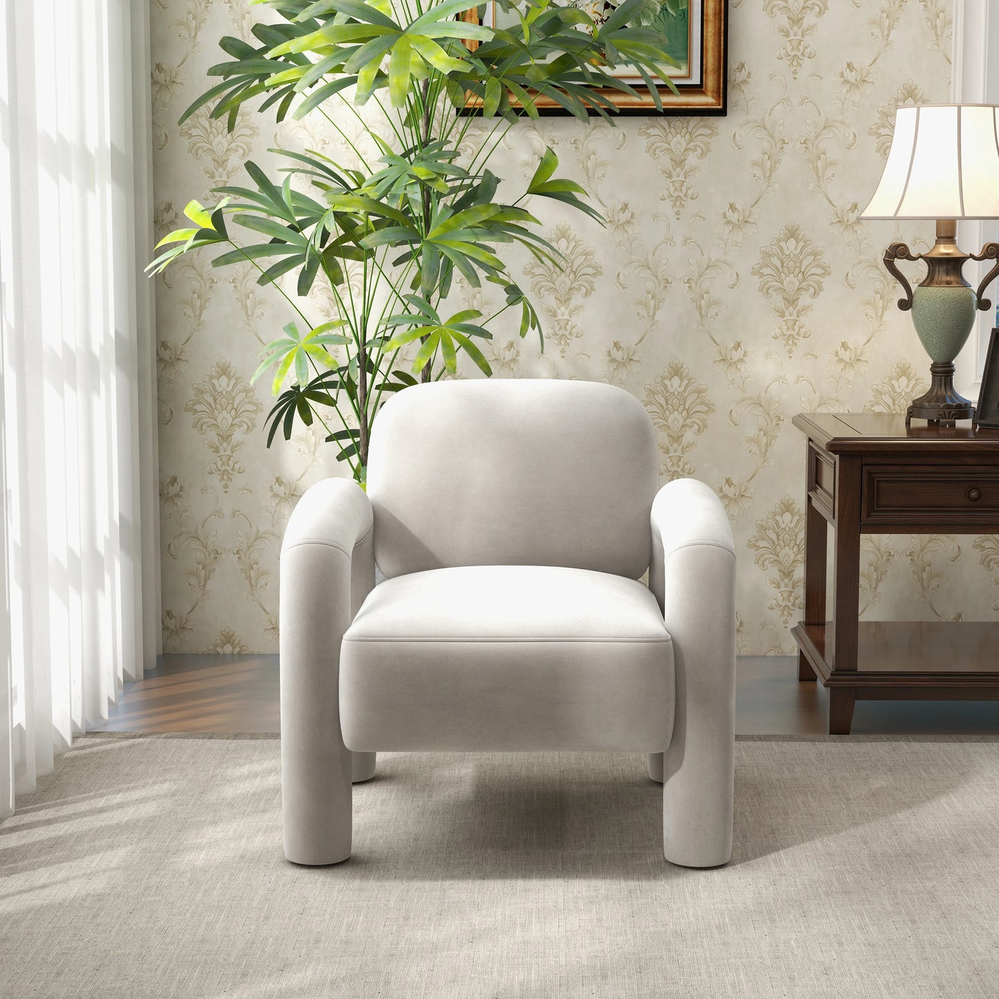 Mid-Century Velvet Upholstered Accent Chair for Living Room