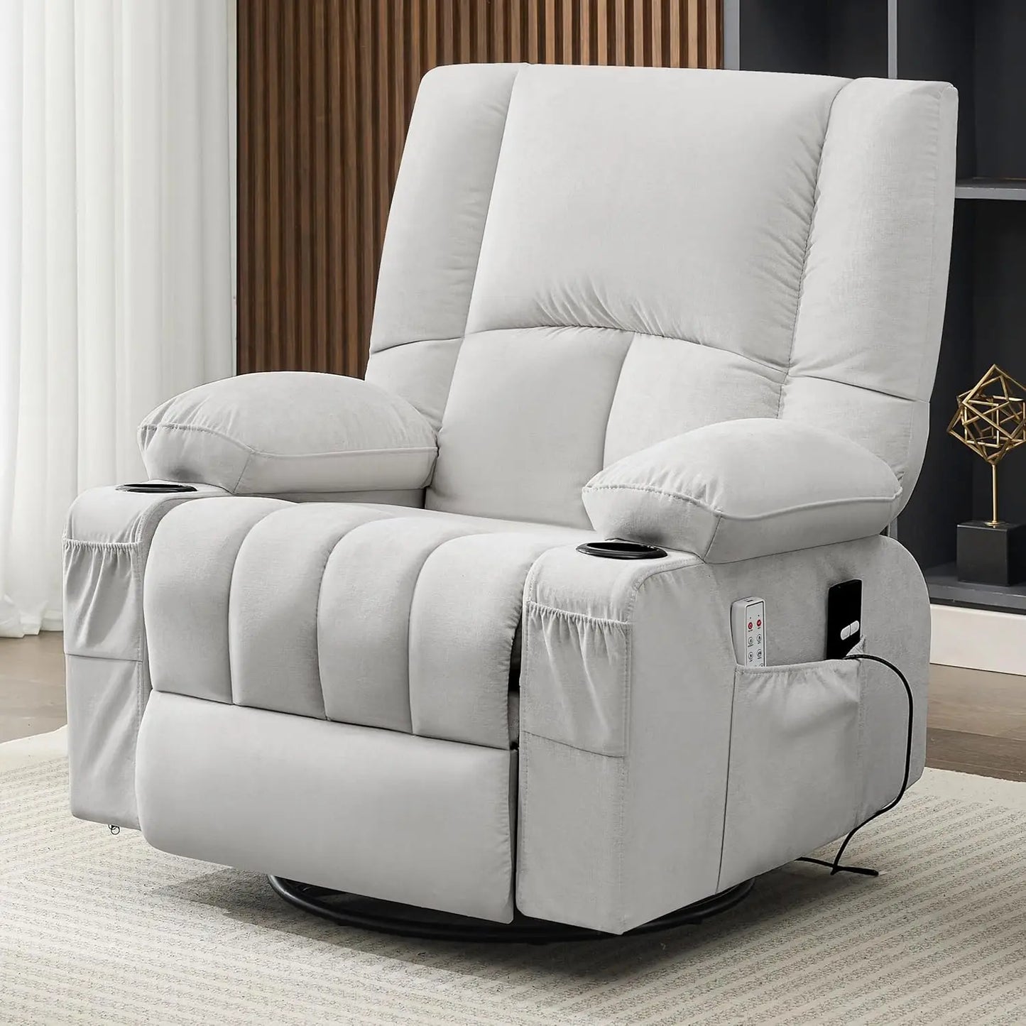 Rocker Recliner With Heat And Massage 360 Degree Swivel