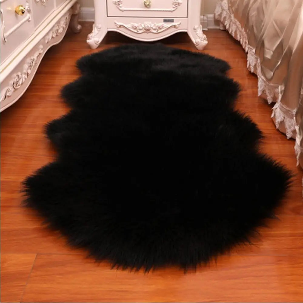 Washable Shaggy Faux Fur Sheepskin Rug for Bedroom Floor Protection