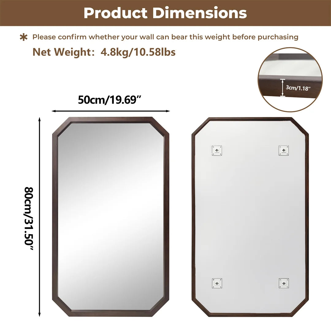 LUVODI Wall Mounted Walnut Wood Decorative Mirror Frame