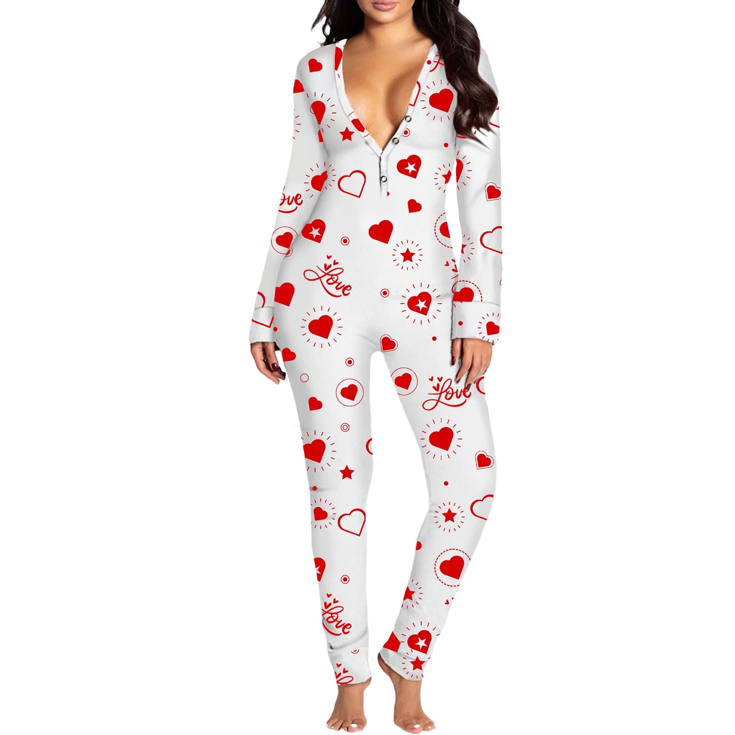 Hirigin Women Jumpsuit Bodysuit With Heart Print