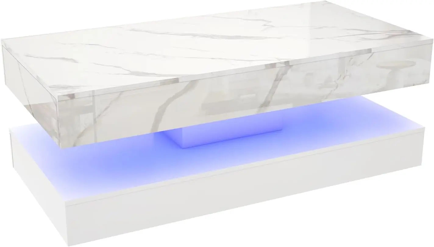QiaoShiRen Modern Minimalist Coffee Table With Led Lights Dual Storage