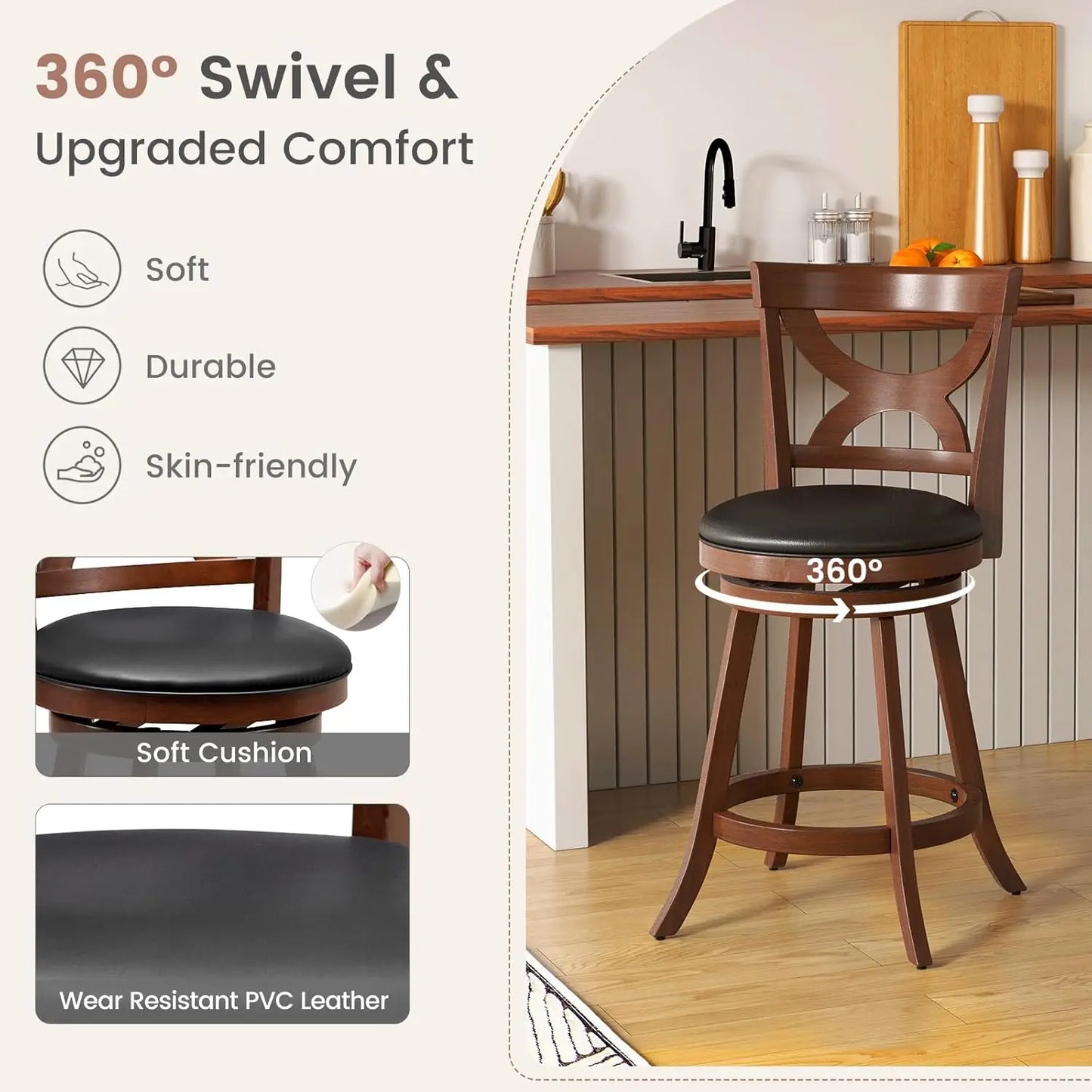 Bar Stools Set of 4 360 Swivel Cushioned Seats