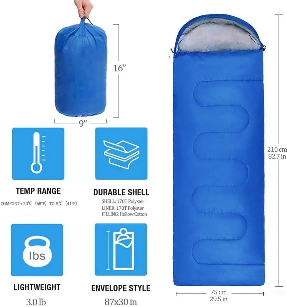 NONECN Envelope With Cap Sleeping Bag For Outdoor Travel Camping