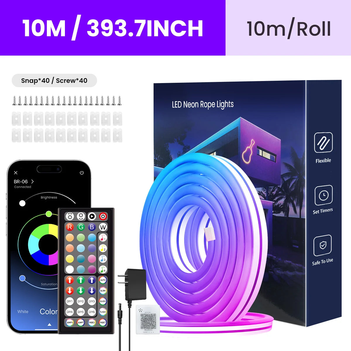 Aiopp Neon LED Rope Lights RGB Strip With Remote And App Control