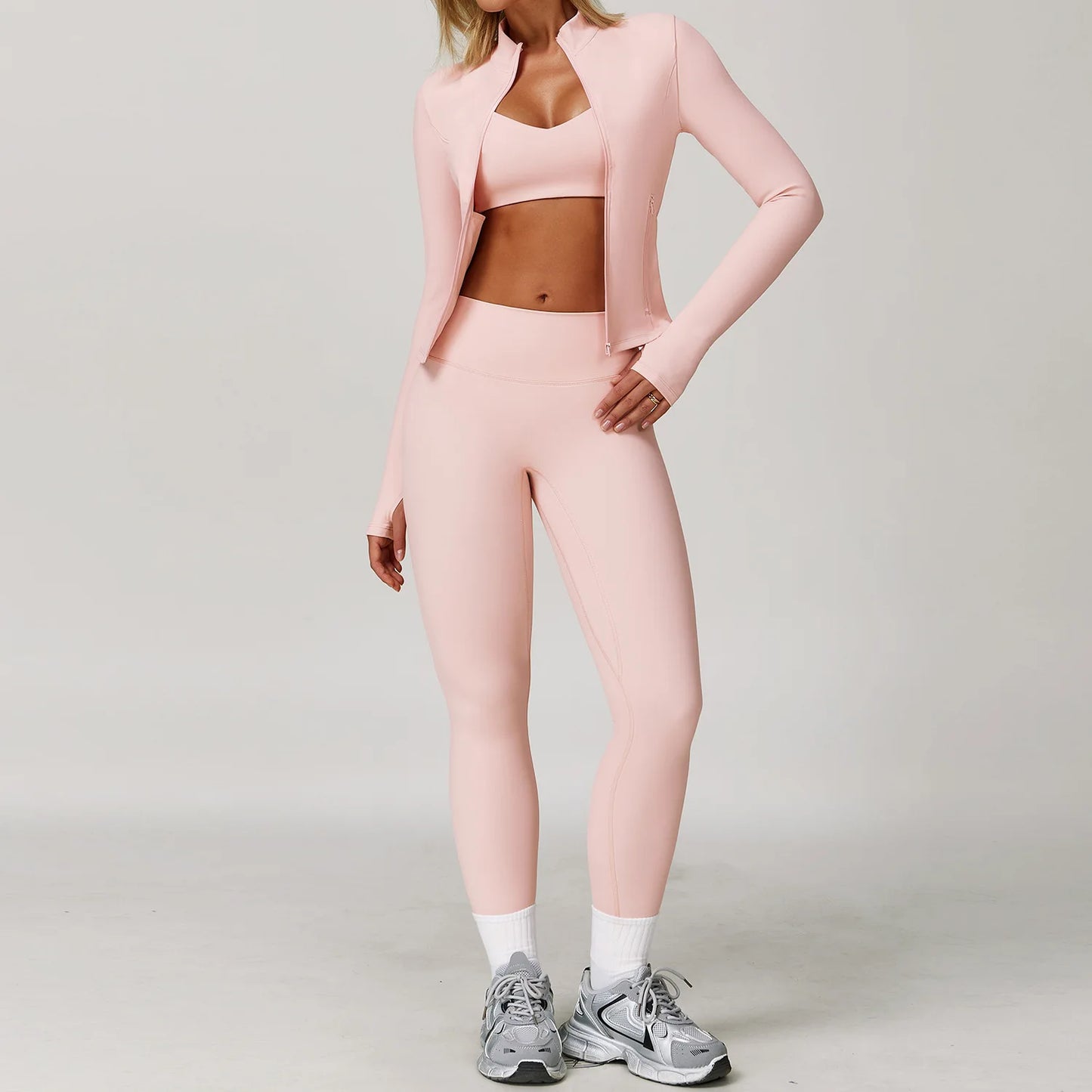 Women Gym Set Yoga Bra Jacket High Waist Leggings Shorts