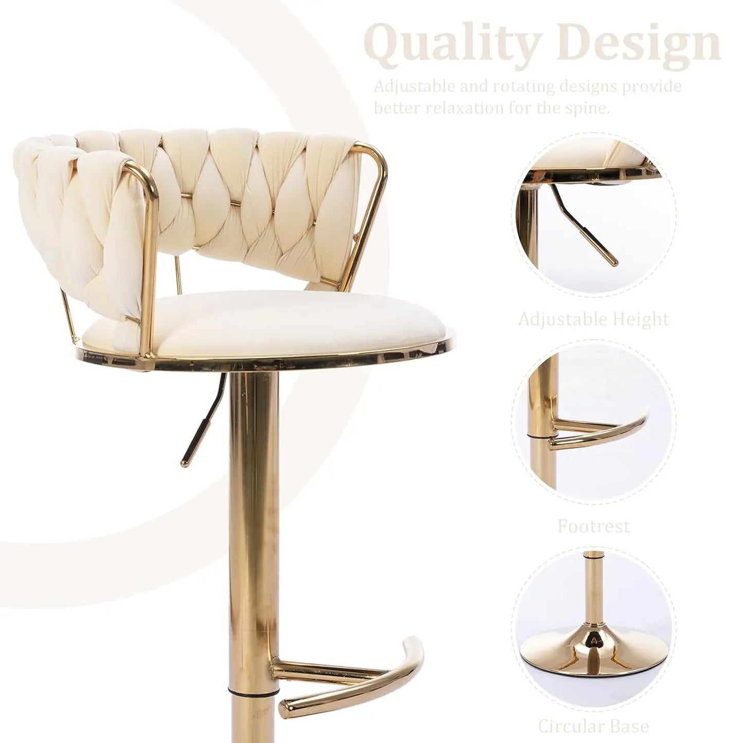 Velvet Bar Stools Set of 6 Adjustable Swivel Counter Chairs