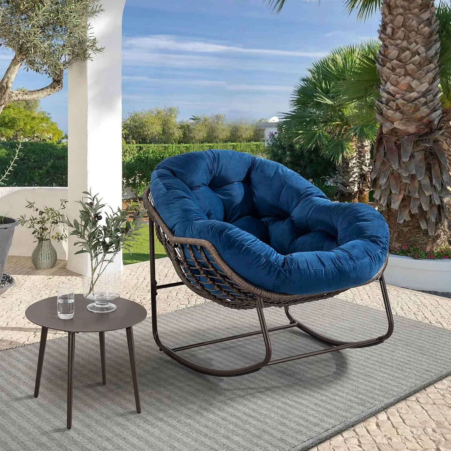 Rattan Egg Rocking Chair Indoor Outdoor Patio Rocker