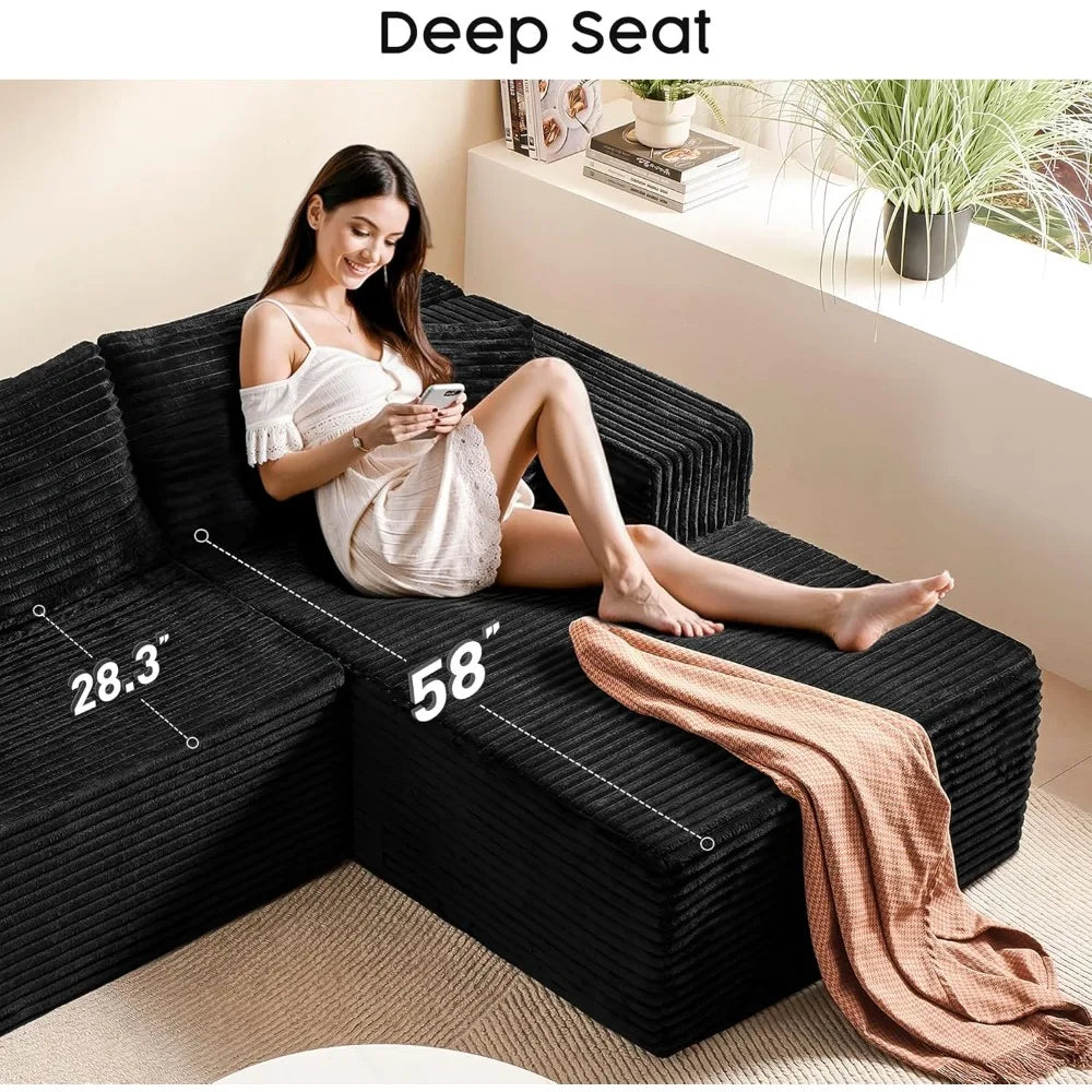 HUANZHUANG Modular Cloud Sectional Sofa L Shaped Chaise Corduroy