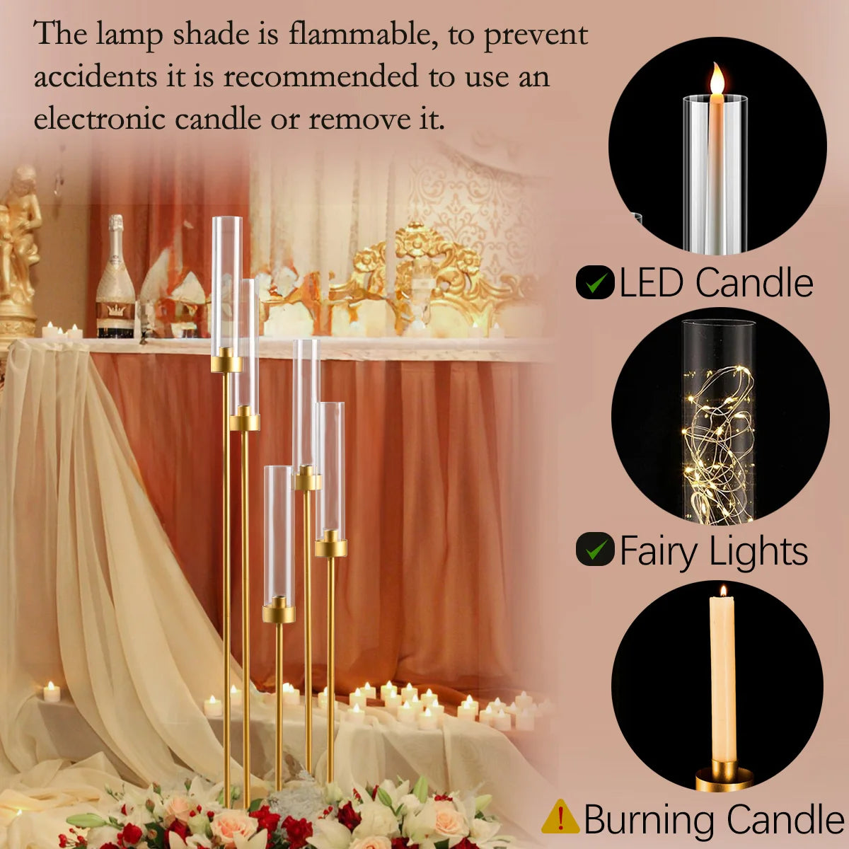VINCIGANTCandle 5 Arm Floor Candelabra 10 Piece Set With Acrylic Lampshade For Wedding