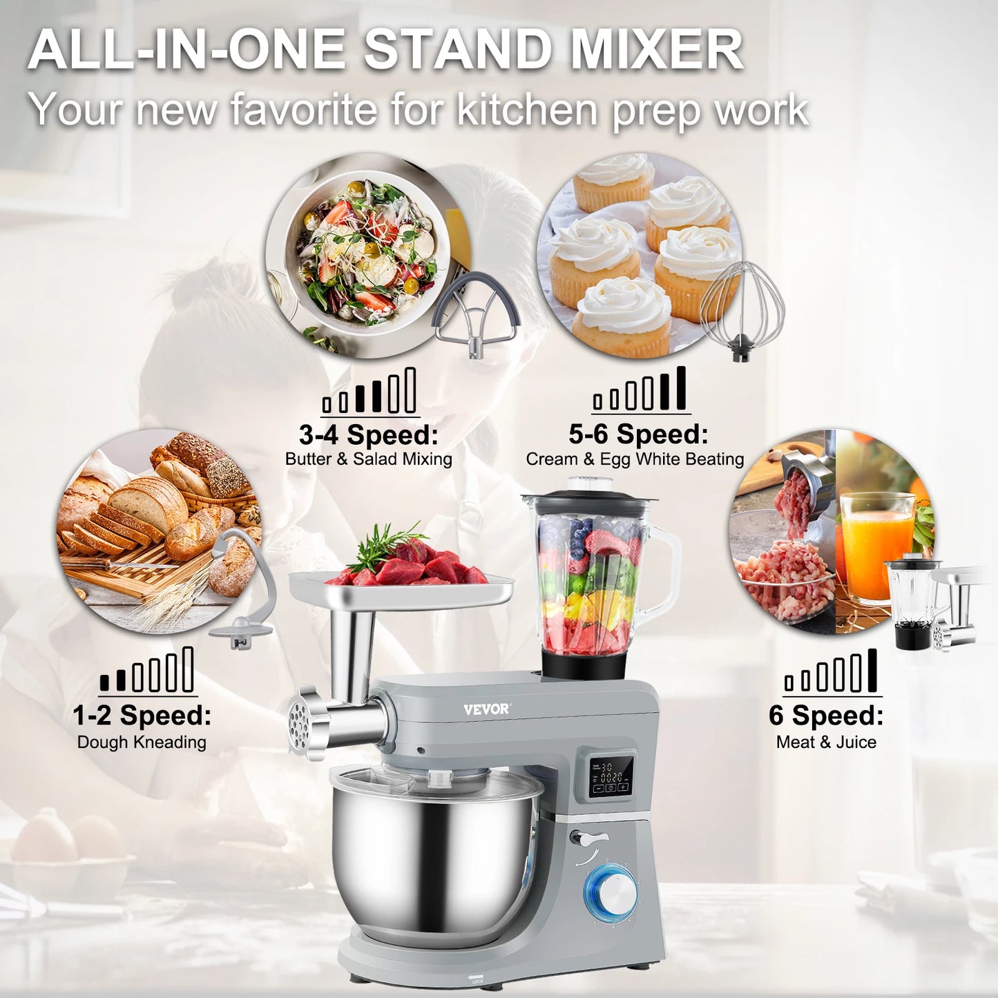 VEVOR 5 In 1 Stand Mixer Electric Multifunction