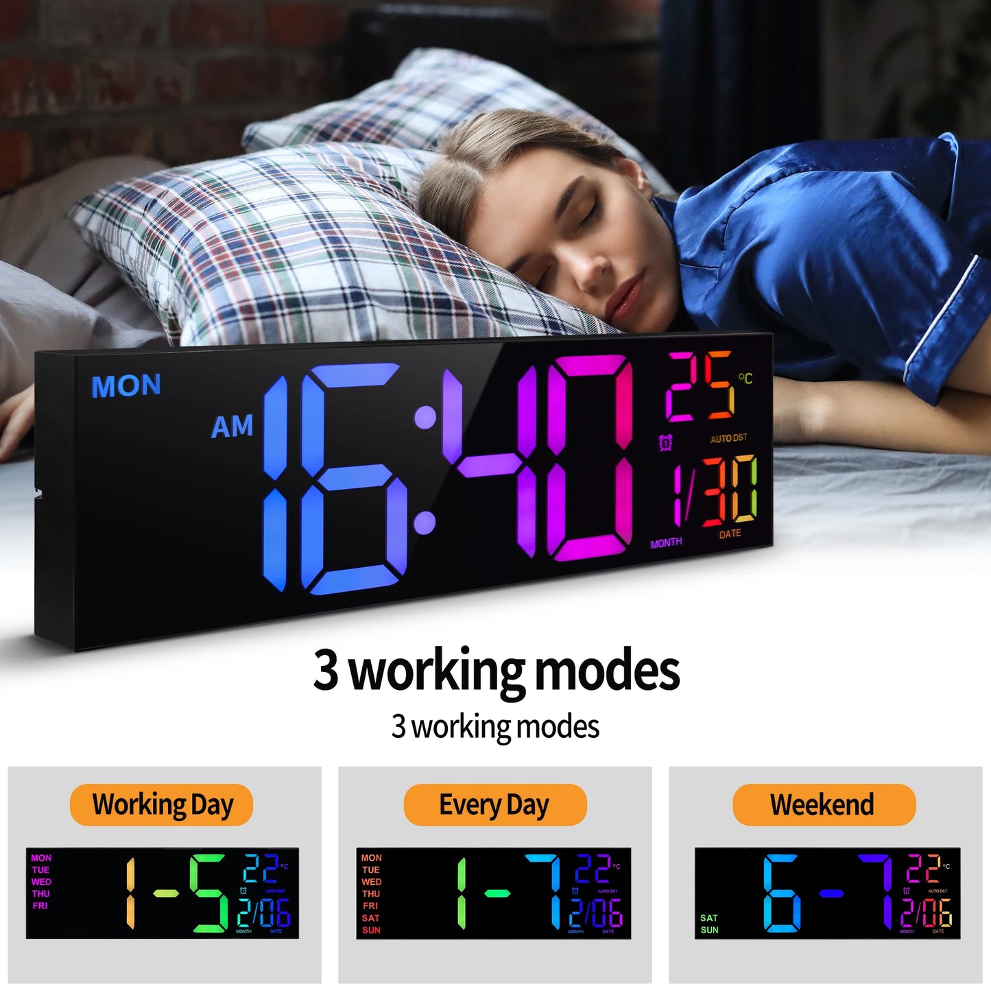 Digital LED Wall Clock With Remote Alarm And Temperature Display