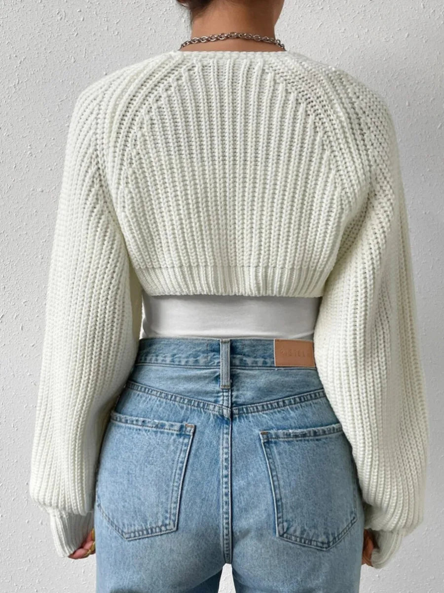 Hirigin Women's Open Front Cropped Cardigan Long Sleeve Ribbed Knit Bolero